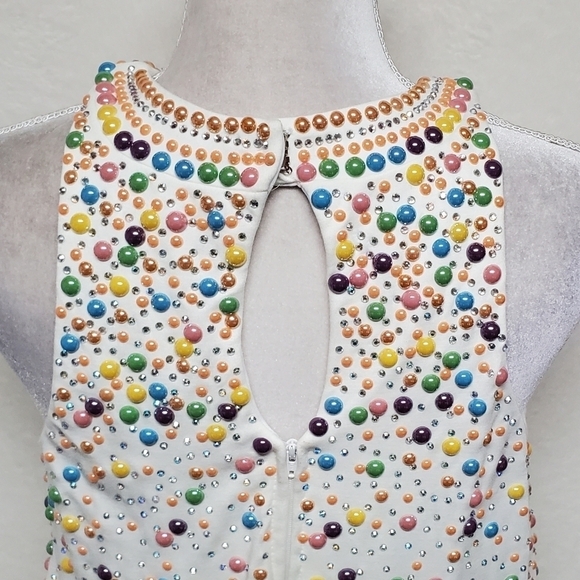 TONY Bowls Ivory Multi-color Beaded Jewel Neckline Draped Two-Piece Dress 4 - Picture 12 of 16